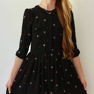 black floral topshop dress with embroidery detail